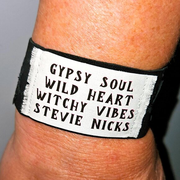Stevie Nicks Wild Heart Black Leather Cuff Bracelet Hippie Gypsy Soul Jewelry - Picture 2 of 9